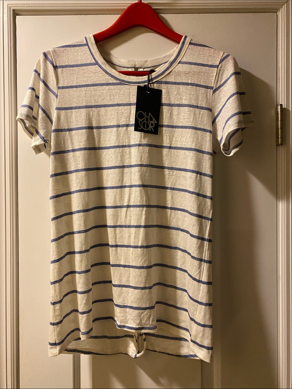 Chaser Braided Back Detail Striped Tee NWT - Picture 2 of 14